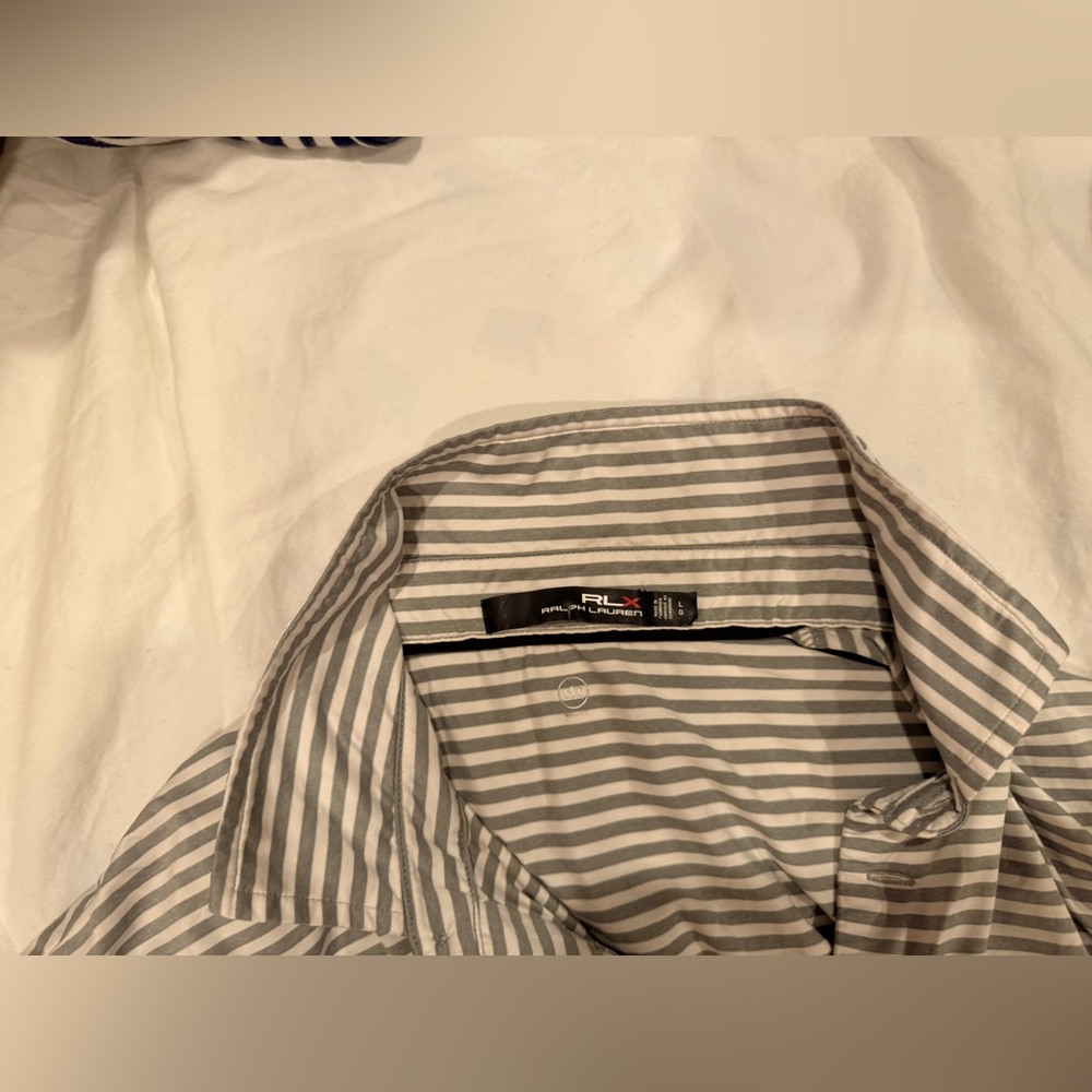 Ralph Lauren golf shirt.  Large, white / Grey strip